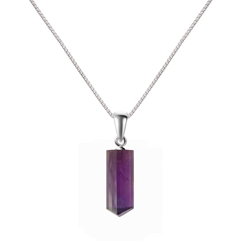 Franki Baker Sterling Silver Natural Amethyst Tri Tube Pendant Necklace. Chain Length: 50cm