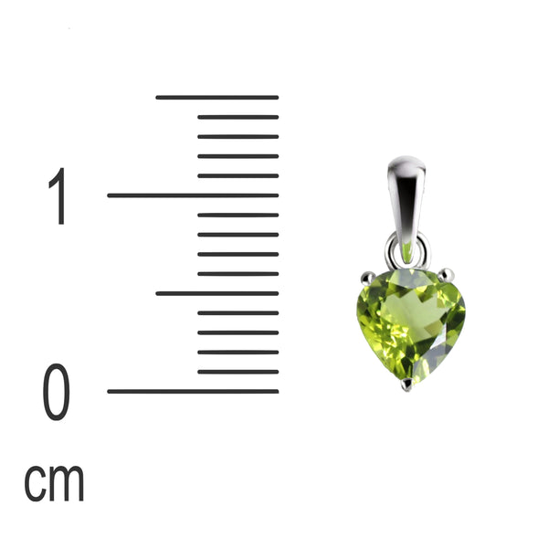 Sterling Silver Small & Dainty Heart Shaped Natural Peridot Gemstone Pendant Necklace Length: 50cm. Pendant Length: 1.2 cm