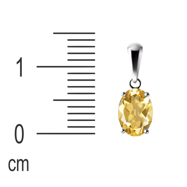Sterling Silver Small & Dainty Oval Shaped Natural Citrine Gemstone Pendant Necklace. Chain Length: 50cm. Pendant Length: 1.4cm
