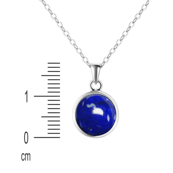 Lapis Lazuli & Sterling Silver Dainty Round Pendant Necklace | 50cm Chain