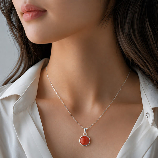 Natural Carnelian & Sterling Silver Dainty Pendant Necklace | AA Grade Gemstone