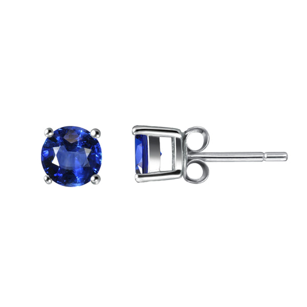 Genuine Sapphire & Sterling Silver Stud Earrings.