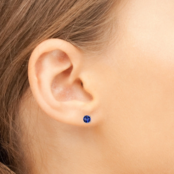 Genuine Sapphire & Sterling Silver Stud Earrings.