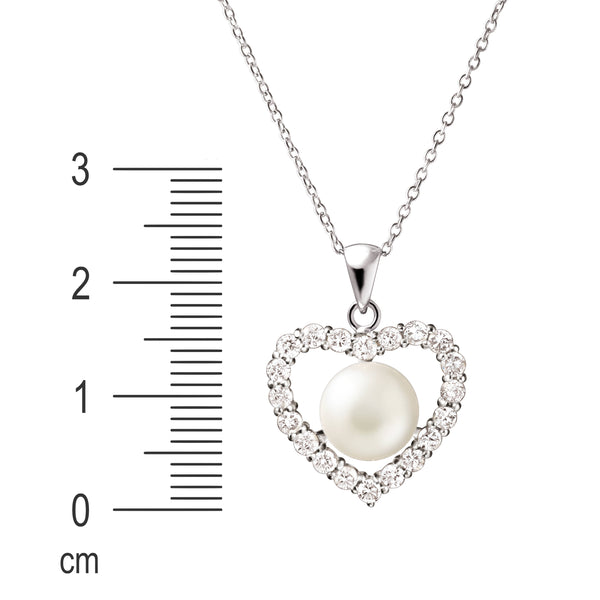 925 Sterling Silver White Pearl & CZ Heart Pendant Necklace, 55cm