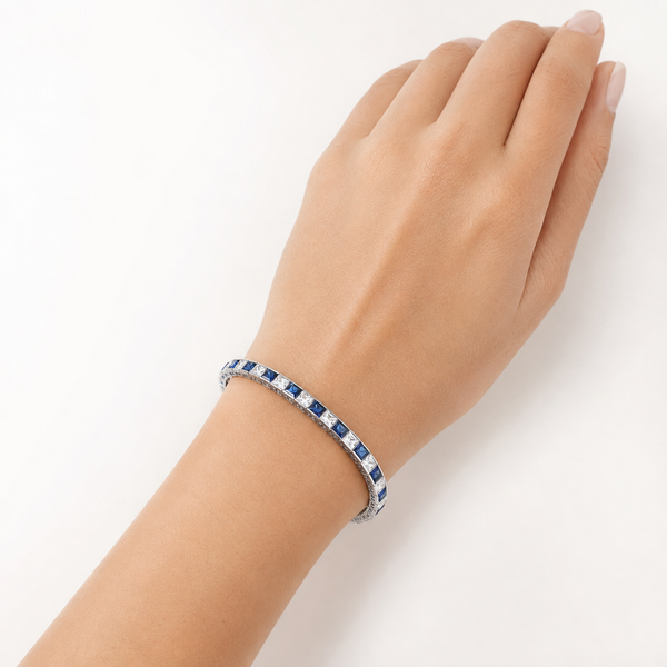 Sapphire & Diamond CZ and 925 Sterling Silver Tennis Bracelet - Franki Baker Jewellery