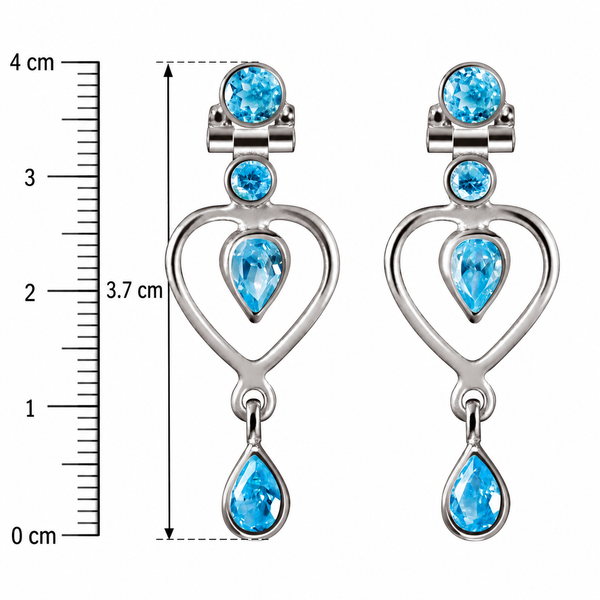 Sterling Silver and Heart Shaped Blue Cubic Zirconia Drop Earrings