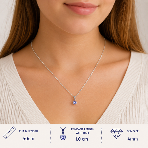 Natural Tanzanite Sterling Silver Pendant Necklace – 50cm Chain