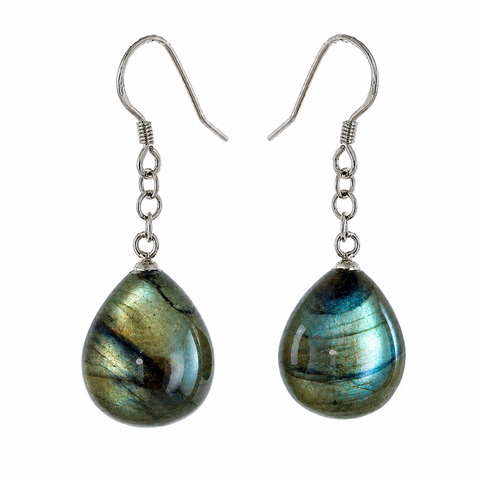 Statement Pear Drop Iridescent Labradorite Sterling Silver Earrings - Franki Baker Jewellery