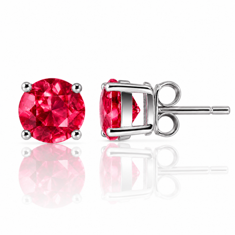 Genuine Burmese Round Facetted Ruby & Sterling Silver Stud Earring - Franki Baker Jewellery