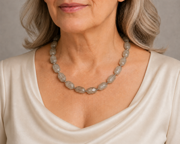 Faceted Rutile Quartz and Sterling Silver Chunky, Statement Necklace