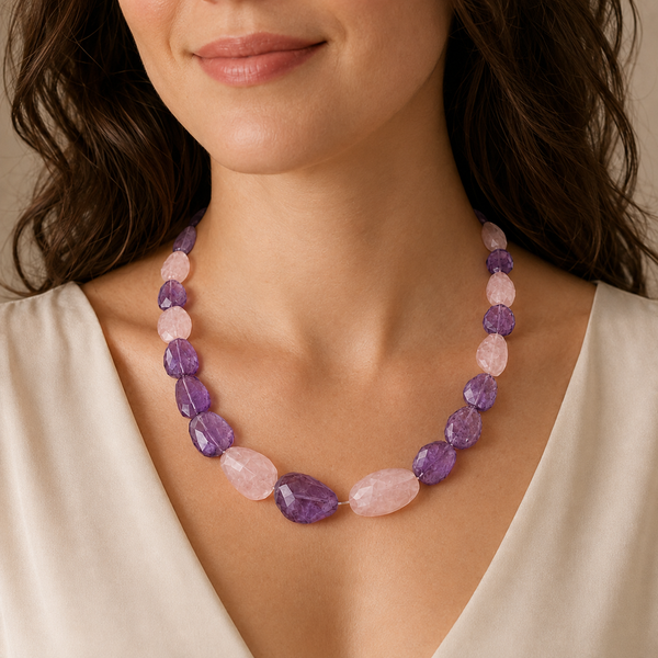 Sterling Silver Amethyst & Rose Quartz Chunky Statement Necklace - Franki Baker Jewellery
