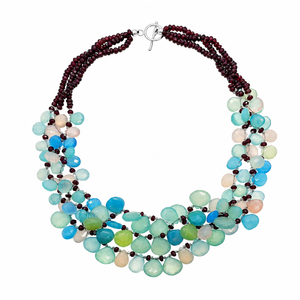 Aqua Chalcedony and Garnet Multi-Strand Necklace - Franki Baker Jewellery