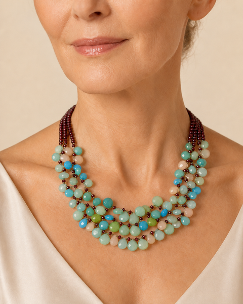 Aqua Chalcedony and Garnet Multi-Strand Necklace - Franki Baker Jewellery