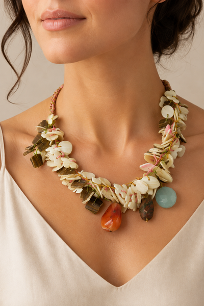 Mixed Gemstone & Shell Chunky Necklace