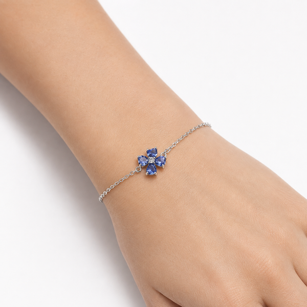 Dainty Sapphire Blue Crystal Flower Bracelet on Sterling Silver Chain - Franki Baker Jewellery