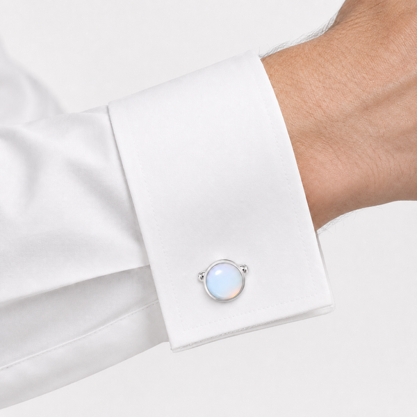 Natural White Chalcedony Gemstones Cuff Links set in 925 Sterling Silver. - Franki Baker Jewellery
