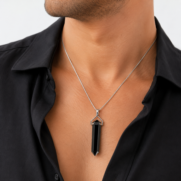 Metallic Dark Grey/Black Hematite Gemstone Double Point Pendant on 925 Sterling Silver. - Franki Baker Jewellery
