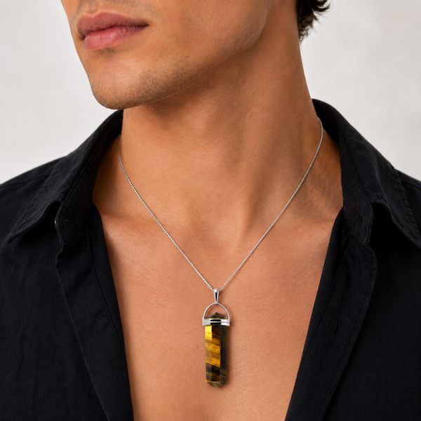 Tiger's Eye and Silver Pendant on Sterling Silver Chain