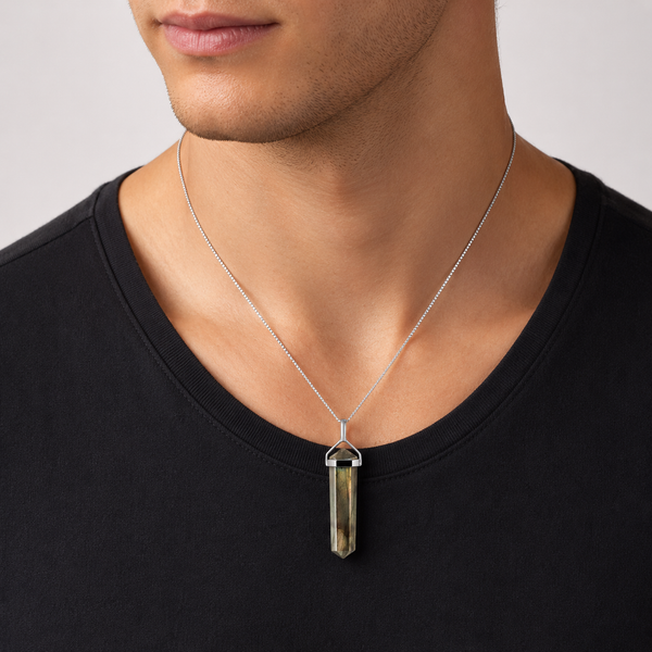 Labradorite & Sterling Silver Double Point Pendant Necklace. Chain length: 50 cms