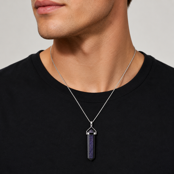 Purple Gold-Flecked SandGemstone and Sterling Silver Obelisk Pendant - Franki Baker Jewellery
