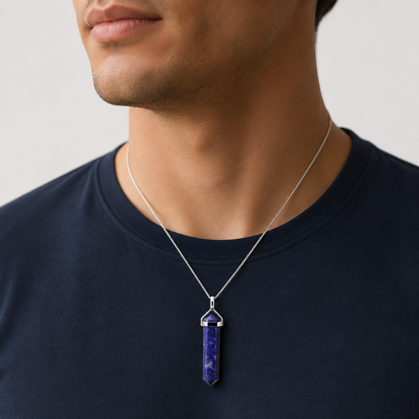 Blue Lapis Lazuli Double Point Spear Pendant on 925 Sterling Silver