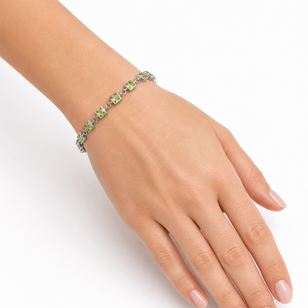 Square Cut Peridot and Sterling Sterling Silver Tennis Bracelet
