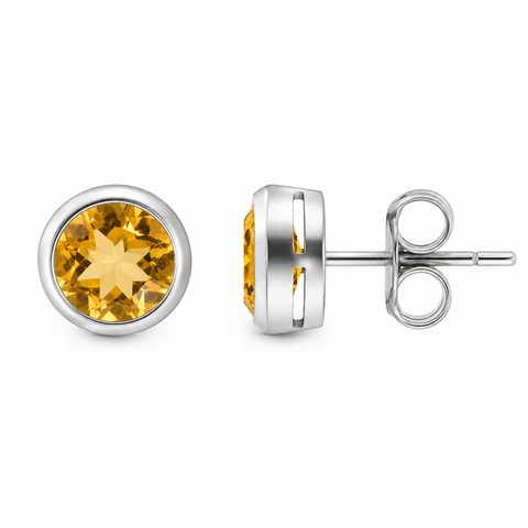 Dainty Natural Citrine Gemstones Stud Earrings & 925 Sterling Silver. Gem Size: 4mm