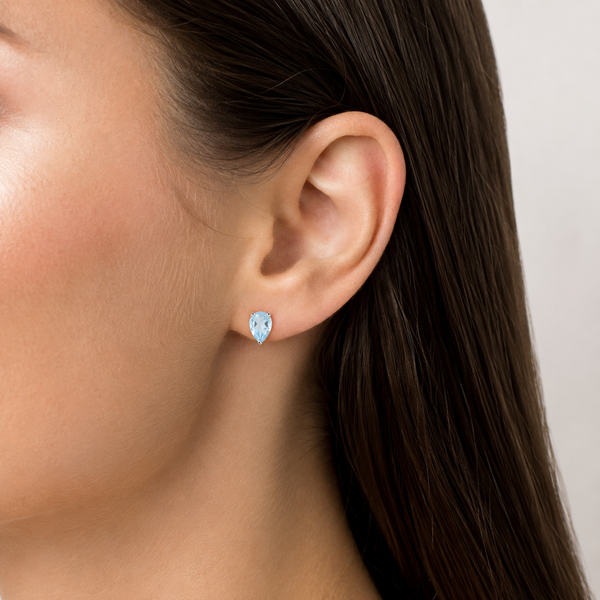 Swiss Blue Topaz Pear-Cut Stud Earrings in Rhodium-Plated Silver | Franki Baker