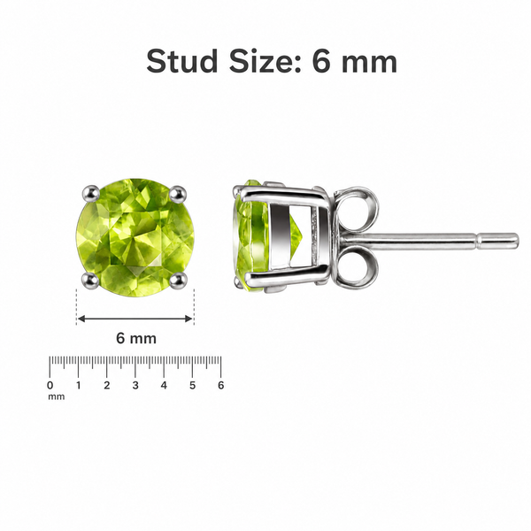 Natural AAA Grade Peridot & Sterling Silver Stud Earrings | 6mm