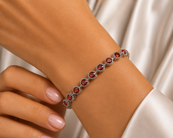 Natural Garnet Gemstone Sterling Silver Dainty  Bracelet. Length around wrist: 15-18 cm - Franki Baker Jewellery