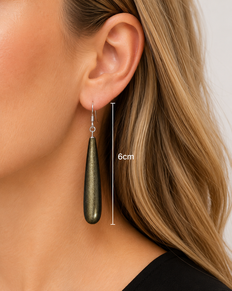 Long and Elegant Natural Obsidian and Sterling Silver Earrings - Franki Baker Jewellery