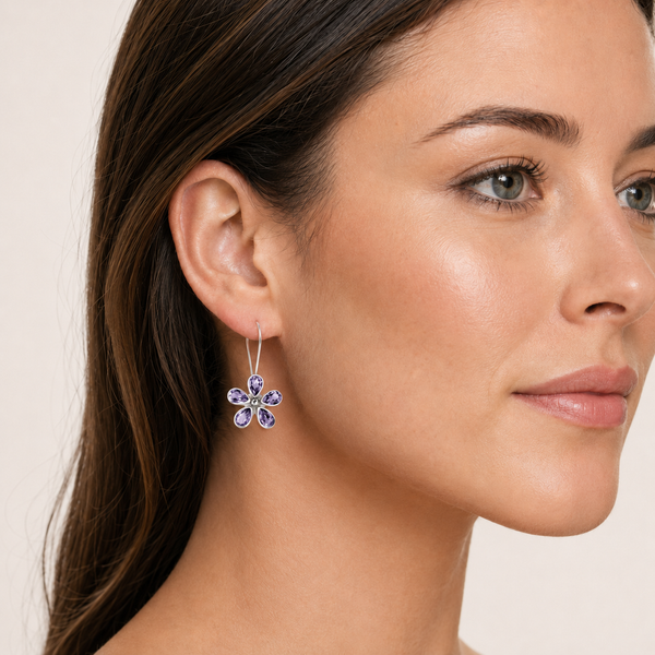 Amethyst Flower Sterling Silver Stud Earrings