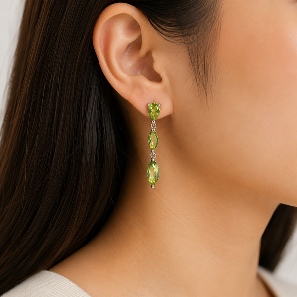 Marquise Cut Green Peridot and Sterling Silver Dangle Earrings - Franki Baker Jewellery