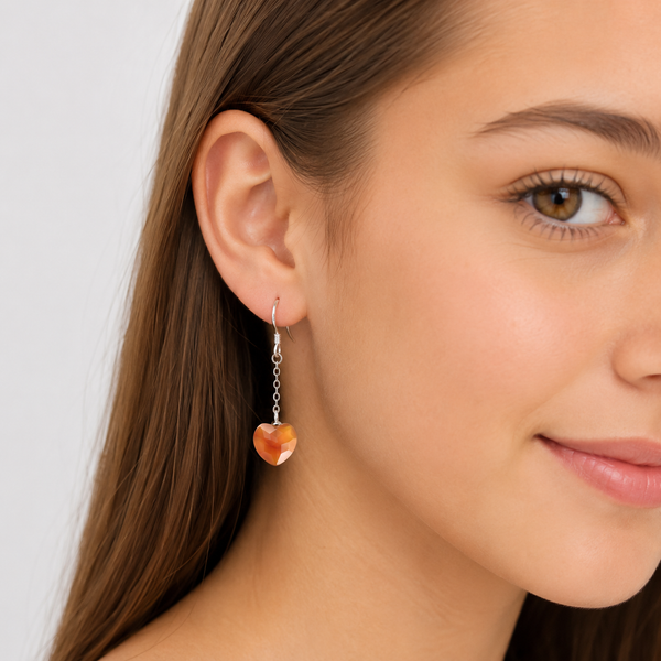 Carnelian Heart Sterling Silver Drop Earrings – 4cm - Franki Baker Jewellery