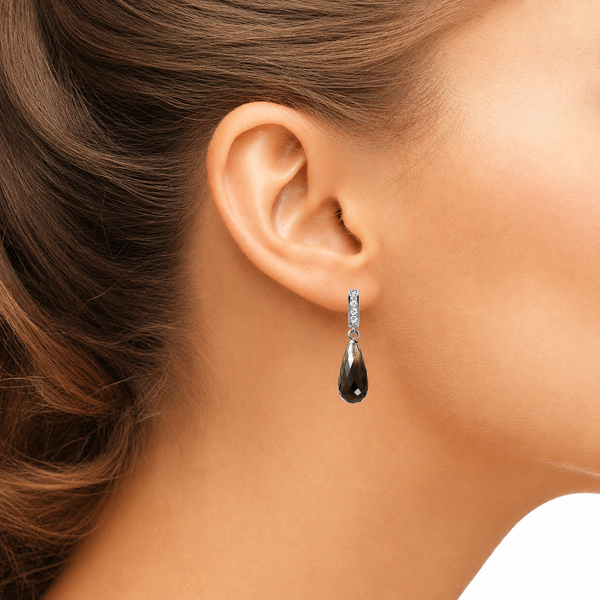 Smoky Quartz & Cubic Zirconia Sterling Silver Drop Earrings – 3cm