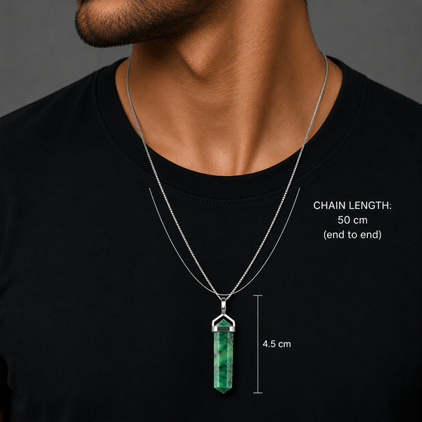 Green African Jade Gemstone Double Point Pendant Necklace on 925 Sterling Silver Box Chain - Franki Baker Jewellery