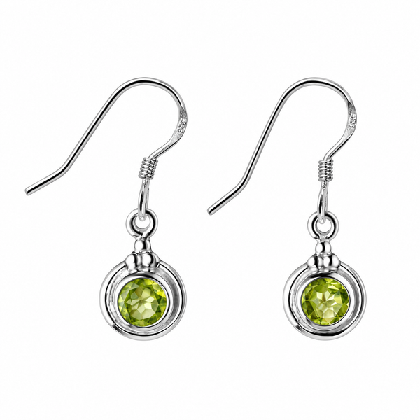 Peridot Gemstones & 925 Sterling Silver Delicate Light Weight Drop Earrings.