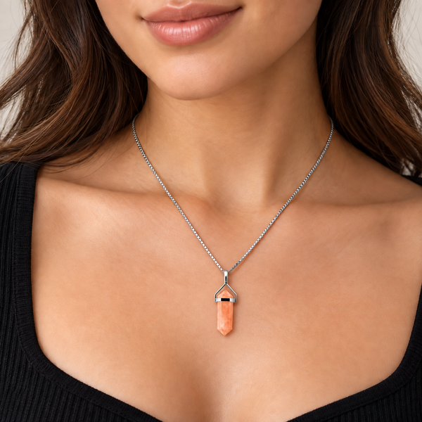 Small Carnelian Double Point Pendant Necklace in Sterling Silver