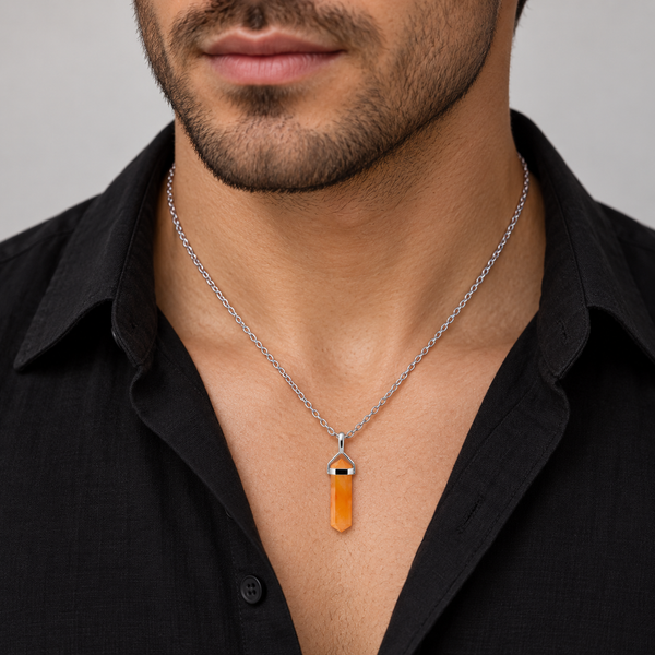 Carnelian Small Double Point Pendant Necklace in Sterling Silver