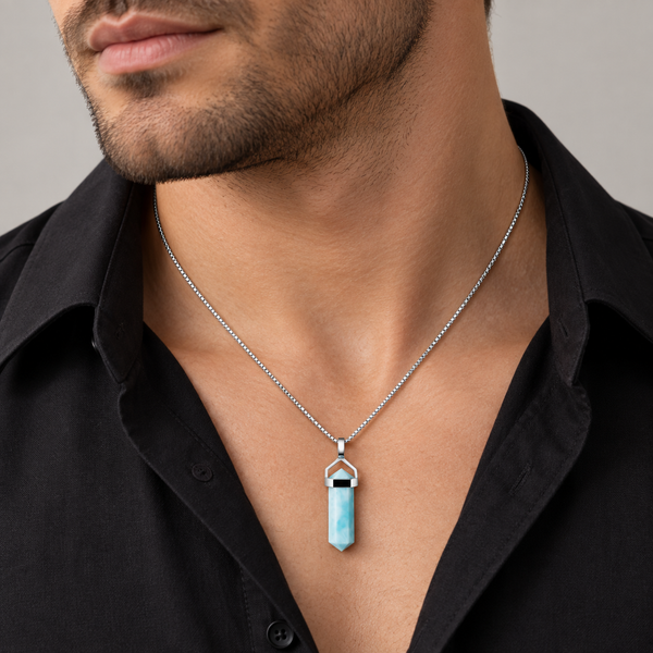 Larimar Double Point Pendant Necklace in Sterling Silver