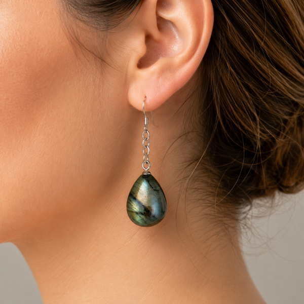 Statement Pear Drop Iridescent Labradorite Sterling Silver Earrings - Franki Baker Jewellery