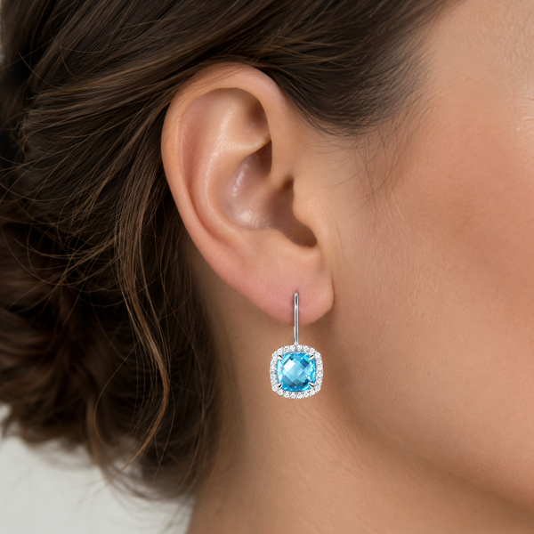 Blue Topaz & Diamond CZ Drop Sterling Silver Earrings. - Franki Baker Jewellery