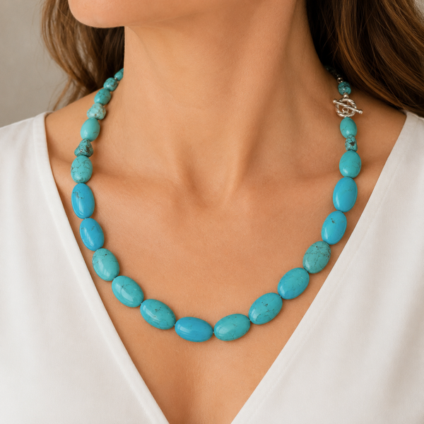 Natural Chunky Statement Turquoise and Sterling Silver Necklace
