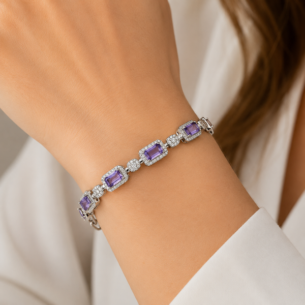Dainty Natural AAA Grade Purple Amethyst Gemstone Sterling Silver Tennis Bracelet. Length: 19cm - Franki Baker Jewellery