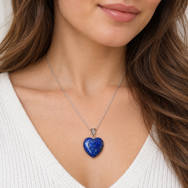 Lapis Lazuli Heart Gemstone Pendant Necklace on 925 Sterling Silver