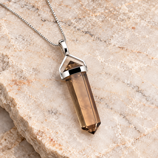 Natural Smoky Quartz & Sterling Silver Double Point Pendant Necklace
