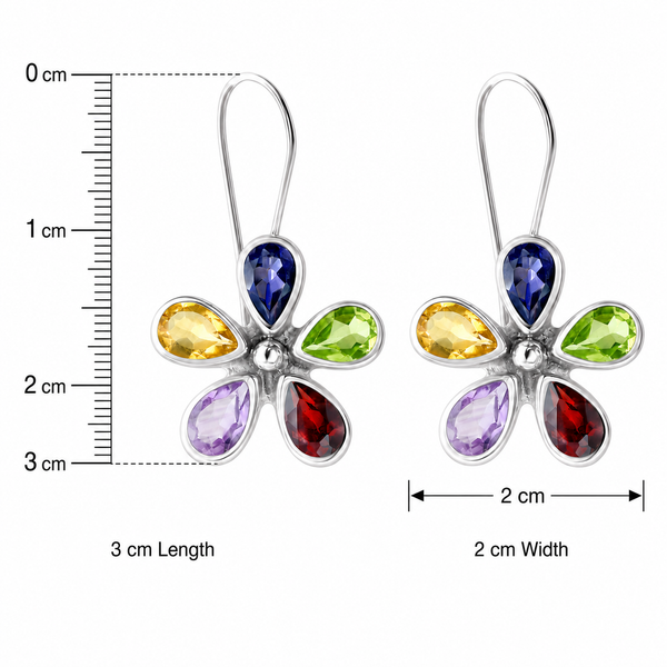 Five Gemstone Flower Drop Earrings in Sterling Silver