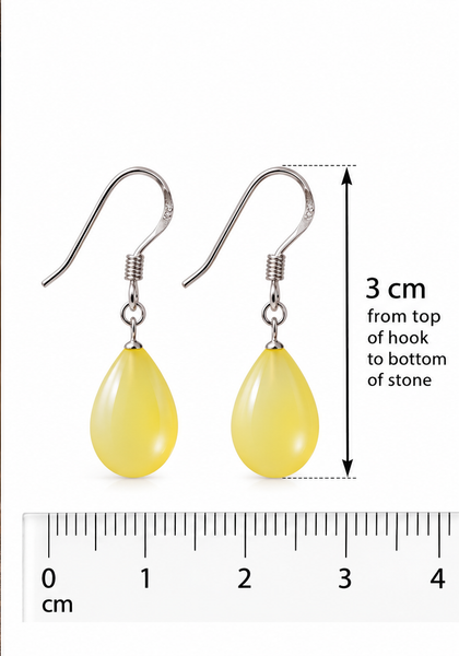 Sterling Silver Pear Drop AA Quality Natural Yellow Opal Gemstone Earrings Length: 3cm