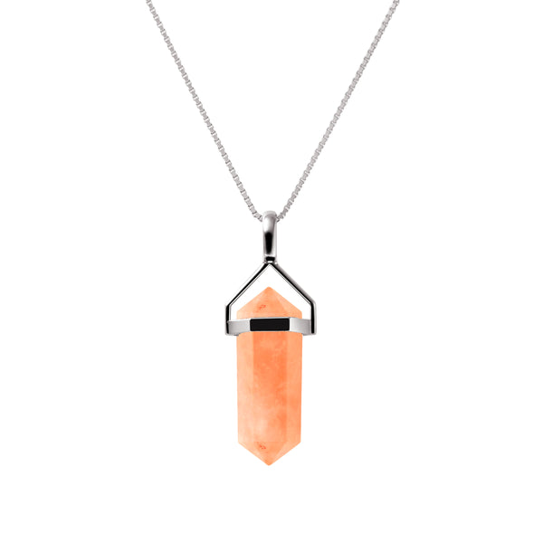 Small Natural Carnelian Gemstone & Sterling Silver Double Point Pendant Necklace. Chain length: 50 m