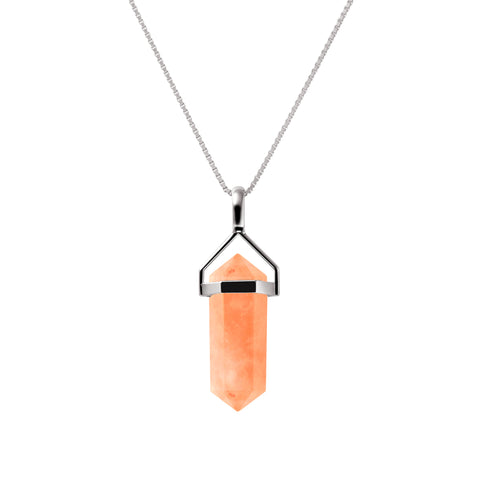 Small Natural Carnelian Gemstone & Sterling Silver Double Point Pendant Necklace. Chain length: 50 m